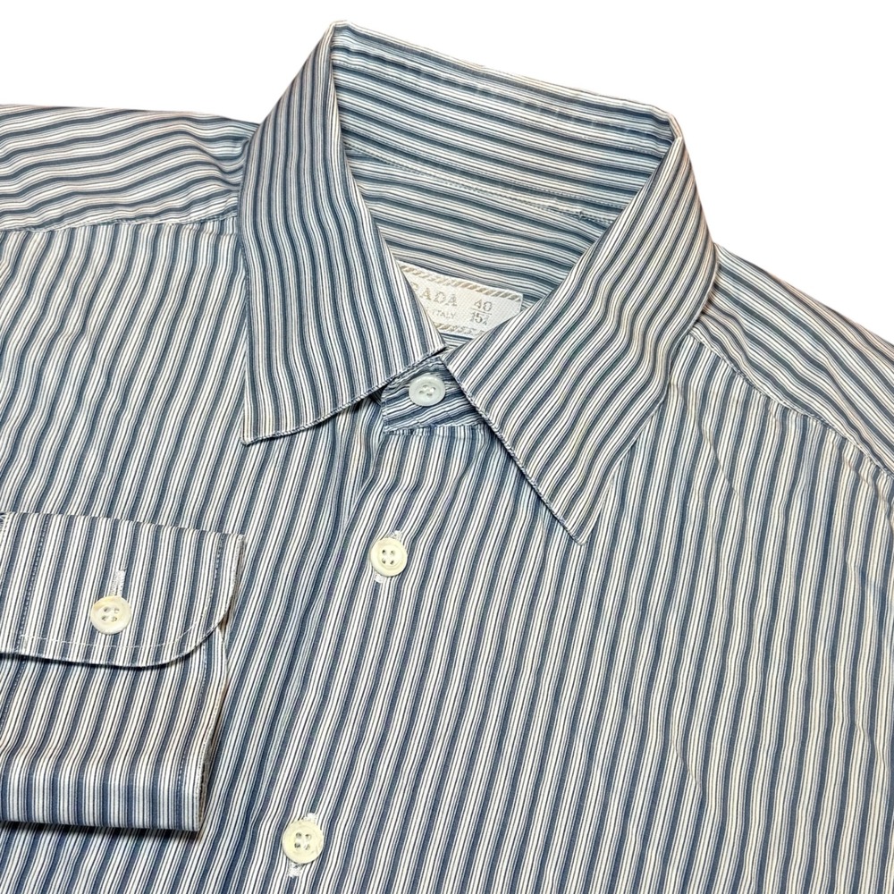 Prada Mens 40/15.75 Striped Cotton Button Down Dress Shirt Made in Italy